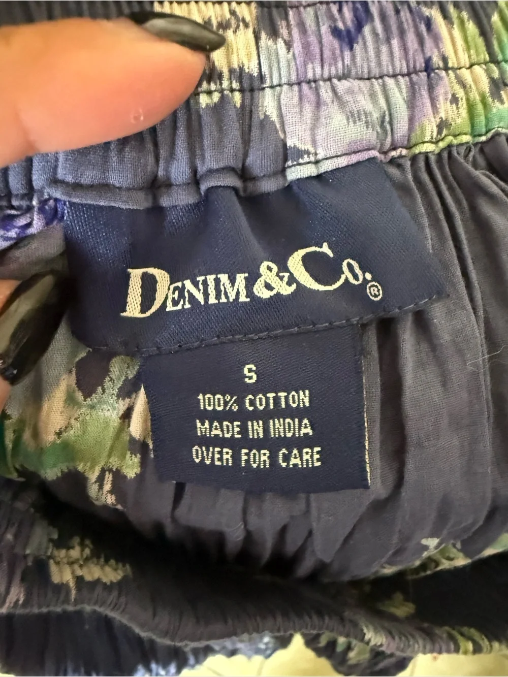Denim &Co Blue Floral Crinkle Maxi Skirt Cottagecore Boho Prairie Romantic Small